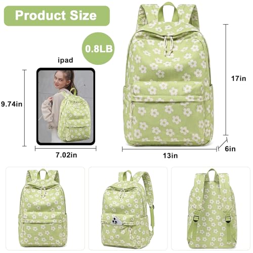 Bluboon School Backpack Set Girls Womens Laptop Bookbag Casual Daypack Fits 15 inch Laptop with Lunch Tote Bag and Pencil Bag - color: Beige Small Flower 95