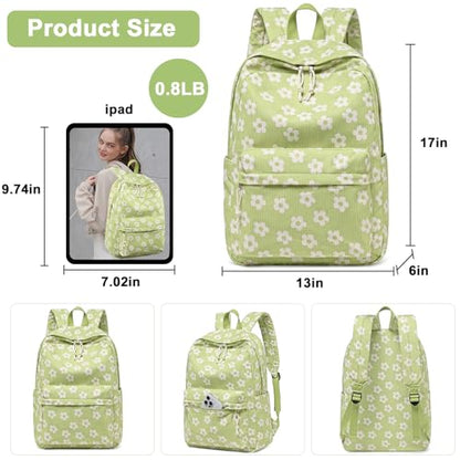 Bluboon School Backpack Set Girls Womens Laptop Bookbag Casual Daypack Fits 15 inch Laptop with Lunch Tote Bag and Pencil Bag - color: Beige Small Flower 95