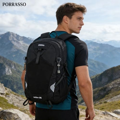 35L Hiking Backpack Waterproof Rucksack Large Lightweight Daypack with Reflective Strip Durable Nylon Backpack for Women Men Camping Climbing Travel Outdoor Sports Black - color: Black