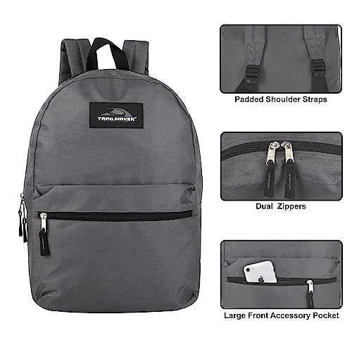 Trail maker 24 Pack- Classic 17 Inch Backpacks in Bulk Wholesale Back Packs for Boys and Girls (Gray) - color: Gray