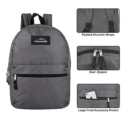 Trail maker 24 Pack- Classic 17 Inch Backpacks in Bulk Wholesale Back Packs for Boys and Girls (Gray) - color: Gray