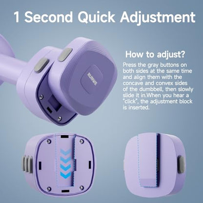 Lightweight Adjustable Dumbbell Kettlebell Set - 4 in 1 Free Weight Set with Kettlebell Grip Converter, Each 2.2 3.3 4.4 5.5lb Quick Change Weight Women Dumbbell Set for Small Spaces Home Gym - color: Dumbbell Purple