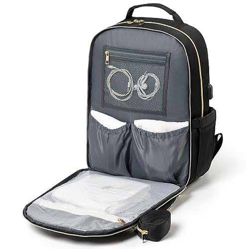 MOMUVO Diaper Bag Backpack, Quilted Baby Bag with Changing Pad and Stroller Straps and Pacifier Case, Large Travel Diaper Bags for Mom Dad,Black - color: Black Check
