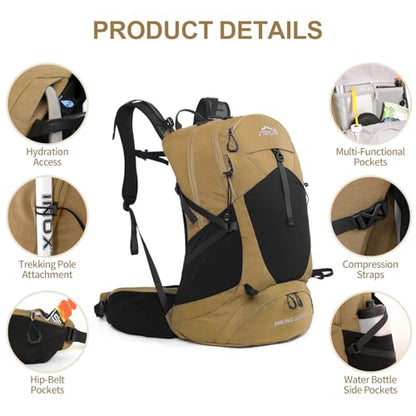 IX INOXTO Hiking Backpack, 26L/40L Waterproof Hiking Daypack with 3L Water Bladder and Rain Cover, Lightweight Travel Camping Backpack for Men Women (Khaki) - color: Khaki