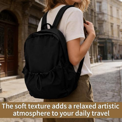 Simple Backpack for Women Men, Aesthetic Medium Backpack Lightweight Casual Daypack Cute Bookbag for Women Men (Black, 38x26x10cm) - color: Black