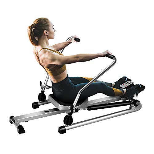 GYMAX Rowing Machines for Home, Hydraulic Rower with LCD Monitor, Adjustable Resistance up to 110LBS & Large Cushioned Seat, 265LBS Quiet Rowing Machine for Aerobic Workout Exercise Fitness