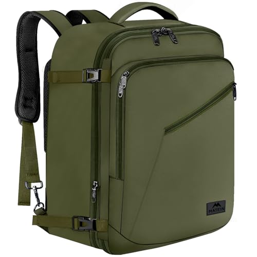 MATEIN Mens Backpack for Travel, Extra Large Expandable Carry on Backpack with Hideaway Shoulder Straps for Travelling, Water Resistant Heavy Duty Daypack, Gifts for Men Women, Dark Green - color: Olive Green, size: XX-Large