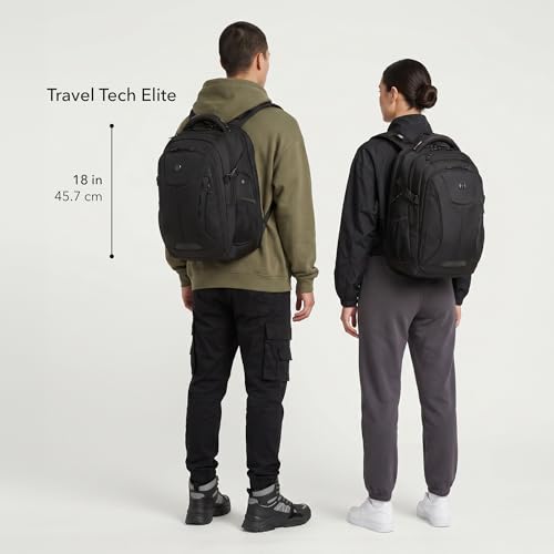 SwissGear Travel Tech Elite Laptop Backpack – Fits Laptops up to 16” – ScanSmart TSA-Friendly Backpack with USB Port, Shoe Compartment & Organizer Pockets – Black - color: Black, style: Travel Tech Elite
