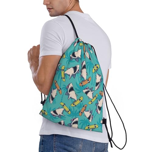 Gianlaima Surf Whale Shark Ocean Nautical Skateboard Palm Drawstring Bags Backpack Bag Sport Gym Sack String Bag Yoga Dance Travel Bag For Men Women - color: Black29