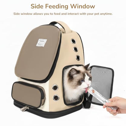 Cat Backpack Carrier, TSA Airline Approved Pet Travel Bag for Small Medium Dogs, Ventilated Hiking Camping Backpack for Cats, Kitten and Puppy up to 18 lbs, Khaki Mesh - color: Khaki Mesh
