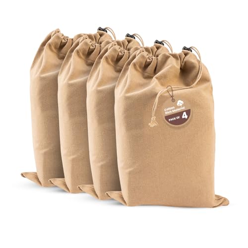 LFH Cotton Rich Shoe Storage Bags with Drawstring, Dustproof Breathable Reusable Organizer, Perfect For Travel, Dorm, Hotel, College, Gym, Easy to Carry, Machine Washable 12"x17" (Pack of 4) - Beige - color: Beige, size: 12"x17" (Pack of 4)