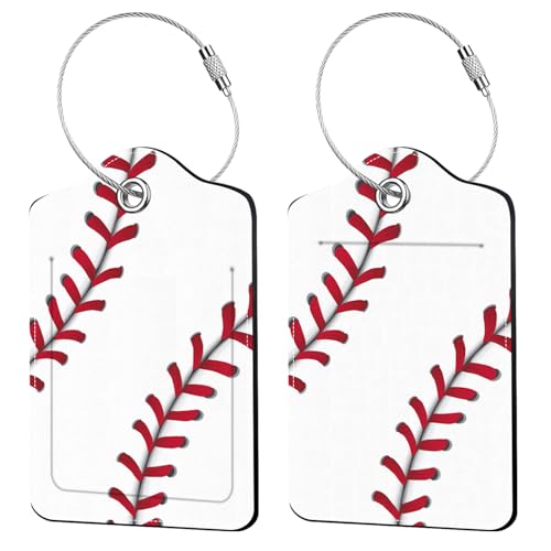 2 Pcs Baseball Luggage Tags for Suitcase, Leather Luggage Tags for Kids, Privacy Cover ID Label with Stainless Steel Loop & Address Card, Sports Travel Bag Tag Luggage Accessories for Suitcases - color: Baseball