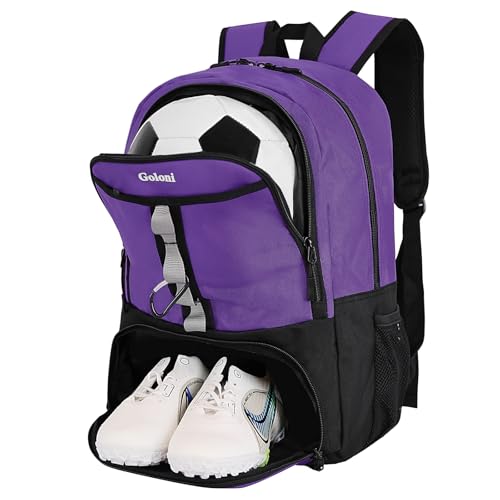 Goloni Youth Soccer Bag,Basketball Bag with Ball Compartment & Shoe Compartment,Backpack for Football Volleyball Basketball - color: Purple