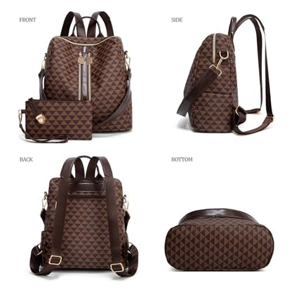 Makes Backpack Purse for Women PU Leather Travel Satchel Handbag Convertible Design Bag with Purse 2 Piece - color: Brown