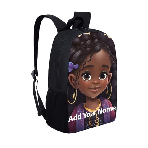 Personalized Backpacks for Girls Bookbag Ages 8-10/6-8 African Book Bag Elementary/Kindergarten School Bag Custom Name Back Pack - color: African Black Girl-21