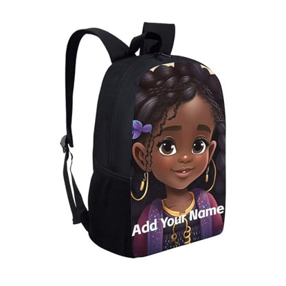 Personalized Backpacks for Girls Bookbag Ages 8-10/6-8 African Book Bag Elementary/Kindergarten School Bag Custom Name Back Pack - color: African Black Girl-21
