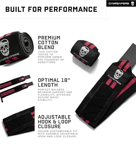 Gymreapers Weightlifting Wrist Wraps (IPF Approved) Professional Quality Wrist Support with Heavy Duty Thumb Loop - Best Wrap for Powerlifting Competition, Strength Training, Bodybuilding - color: Pink
