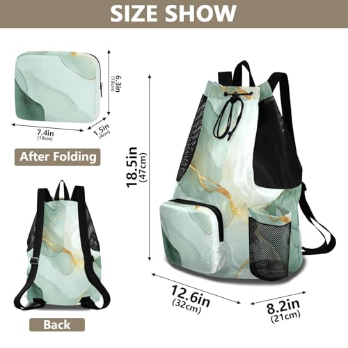 Drawstring Gym Bags Pool Bag With Pockets Pull String Back Pack Waterproof Marble White Green - color: Color 20
