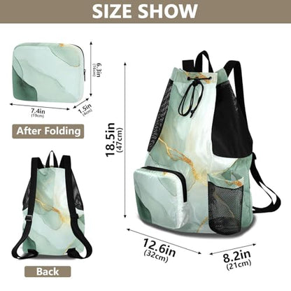 Drawstring Gym Bags Pool Bag With Pockets Pull String Back Pack Waterproof Marble White Green - color: Color 20