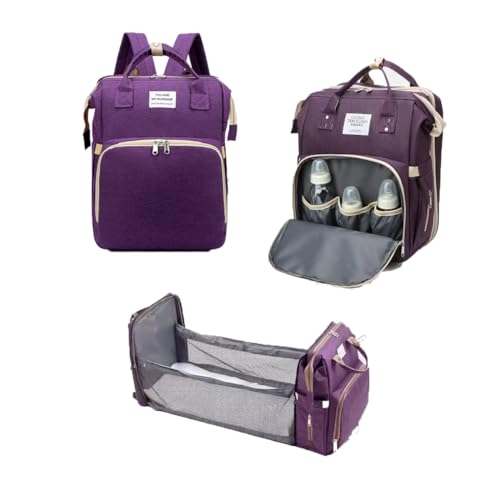Diaper Backpack with Changing Station, Pad, Nursing Bag, Bottle Bag - Waterproof, Large Capacity, Baby Registry Search, Newborn Essentials - color: Purple
