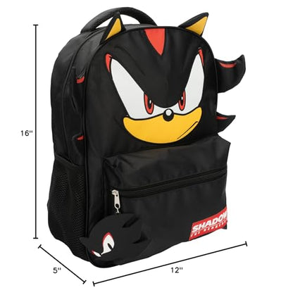 AI ACCESSORY INNOVATIONS Sonic The Hedgehog Backpack for Boys & Girls, Shadow 16 Inch Schoolbag with 3D Features, Durable School Bag for Kids - style: Black Shadow