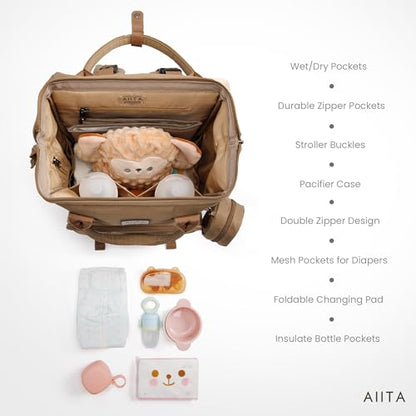 Diaper Bag Backpack, Multifunction Diaper Bag with Changing Station, Stylish Baby Bags, Large Unisex Diaper Backpack for Mom and Dad, Baby Registry Search, Portable Changing Pad – Coffee Brown - color: Coffee Brown