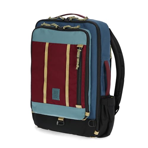 Topo Designs Global Travel Bag – 30L or 40L - Carry-On Compliant Most Airlines, Durable Travel Duffel Bag, Clam Shell Main Pocket, Laptop Sleeve, Backpack, Luggage (30L / Dark Denim/Burgundy) - color: Denim/Burgundy, size: 30L