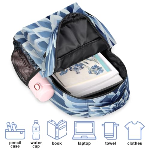 Blue Dahlia Flower Womens Travel Backpack | 15.6 Inch Laptop Backpack, Lightweight Casual Daypack, Water Resistant, Cute Work Backpacks, Large Capacity - color: Multicolor2