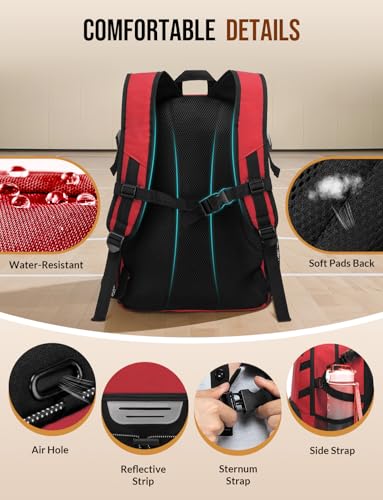 Basketball Backpack with Shoe Compartment Large Basketball Bag with Ball Holder for Men Women Gym Backpack fit Volleyball Football for Sports Travel Gym - Red - color: Red
