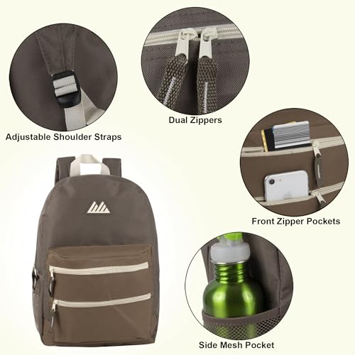 Summit Ridge Colorful Big Backpack for School Kids, Multi Pocket Backpack for Elementary, Middle School Girls, Boys with Padded Straps (Brown/Taupe) - color: Brown/Taupe