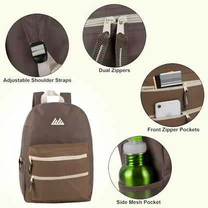 Summit Ridge Colorful Big Backpack for School Kids, Multi Pocket Backpack for Elementary, Middle School Girls, Boys with Padded Straps (Brown/Taupe) - color: Brown/Taupe