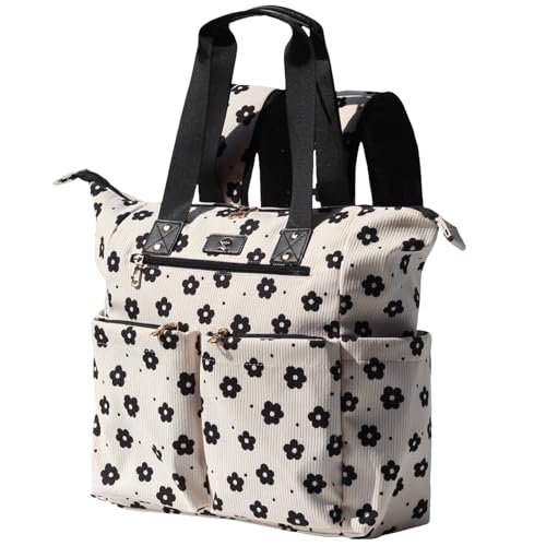 ESVAN Diaper Tote Bag Totepack Backpack 2 in 1 for Women Multifunctional Large Capacity with Insulated Pockets Travel | Multifunctional - color: Corduroy Black Flower