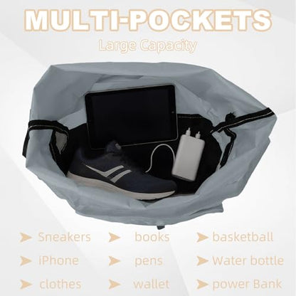 Tygelluis Drawstring Backpack, Waterproof Gym Bag with Water Bottle Pocket for Women Men, Pull String Sport Bag for Swim, Soccer and Basketball, Light Gray - color: Light Gray1