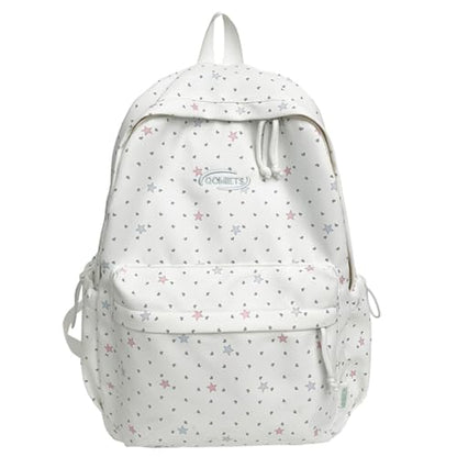 Cute Aesthetic Backpack Y2K Simple Heart Star Print Kawaii Backpacks Travel Laptop Rucksack Backpack for Women (White) - color: White