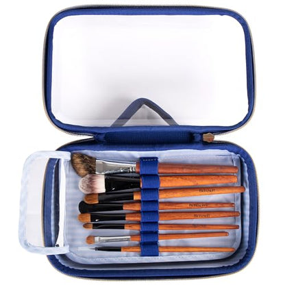 ZIPIT: Travel Makeup Bag - Navy Blue & White Stripes - Protective Hard Shell, Large Cosmetic Case, Transparent Zipper Lid, Handle, Toiletry Organizer - color: Multicolor