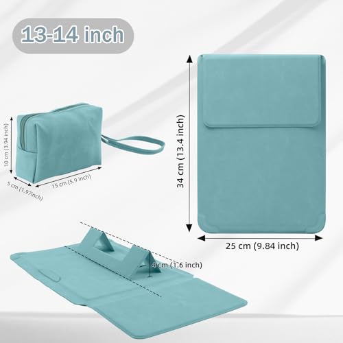 13-14 Inch Protective Laptop Sleeve Case with Stand, for MacBook Pro 14'' M5~M1, Pro/Max(2026-2021), MacBook Air 13.6'' M5-M2, (2026-2022), Matte PU Leather Laptop Case 13-14" (Blue-Green) - color: Blue-Green, size: 13-14 Inch