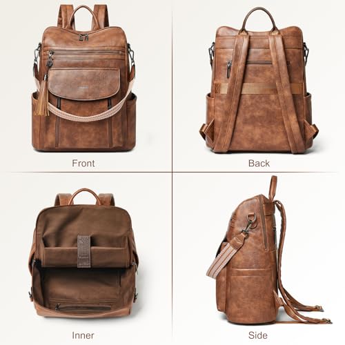 Shrrie Laptop Backpack for Women 15.6 inch,Travel Leather Backpack Purse Nurse Teacher Carry on Backpack Computer Bag,Professional Water-Resistant College Business Work Casual Daypack,Two-toned Brown - color: Two-toned Brown