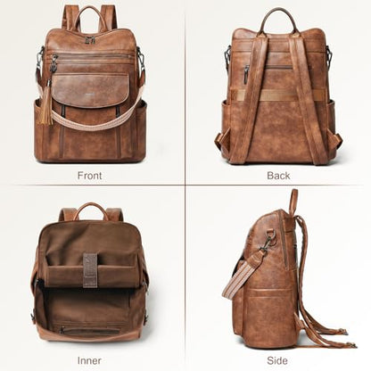 Shrrie Laptop Backpack for Women 15.6 inch,Travel Leather Backpack Purse Nurse Teacher Carry on Backpack Computer Bag,Professional Water-Resistant College Business Work Casual Daypack,Two-toned Brown - color: Two-toned Brown