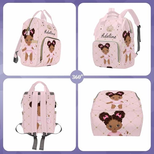 Newcos Personalized African Baby Crown Pink Diaper Backpack with Custom Name Shoulder Mommy Baby Bag - color: Color 177