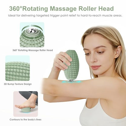Silicone Vibrating Massage Ball with Rolling Head, 3-Speed Myofascial Massage Roller for Plantar Fasciitis Relief, Hip & Psoas Release, Trigger Point Therapy for Neck, Back, Foot (Green) - color: Green