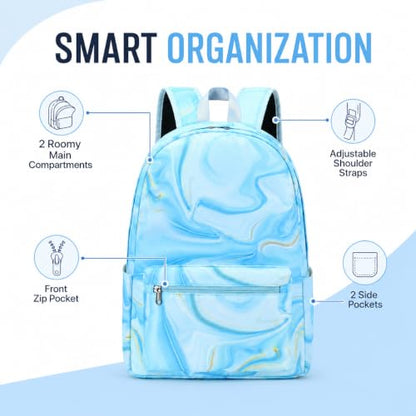 LOIDOU Backpack for Teen Girls Bookbags School Backpack with Lunch Box and Pencil Case 3 in 1 School Bags Set - color: Marble Blue