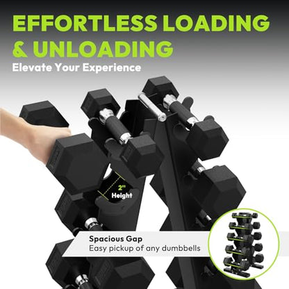 HANDBODE Hex Dumbbell Sets with Rack, 100-165 lb Rubber Encased Dumbbells for Strength Training, Exercise & Fitness, Home Gym Weight Set with Rack - style: 150 lb (5, 10, 15, 20, 25 lb) X 2 & Rack
