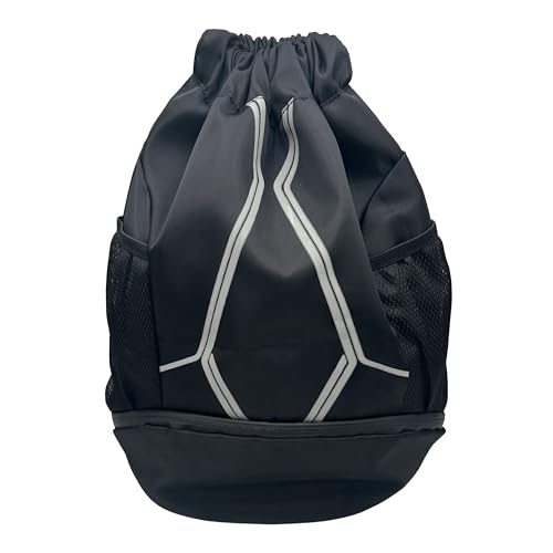 Nupouch Drawstring Backpack: Lightweight, Water-Resistant, Reflective Gym Bag w/Shoe Compartment for Travel, Hiking, Sports - color: Black
