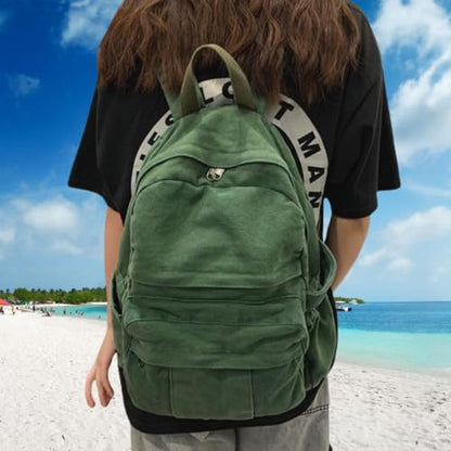 Light Brown Canvas Backpack for Women & Men Retro Aesthetic Rucksack Basic Backpack for High School/College Students Travel Laptop Bag - color: Mustard Yellow