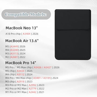 13-14 Inch Protective Laptop Sleeve Case with Stand, for MacBook Pro 14'' M5~M1, Pro/Max(2026-2021), MacBook Air 13.6'' M5-M2, (2026-2022), Matte PU Leather Laptop Case 13-14" (Black) - color: Black, size: 13-14 Inch