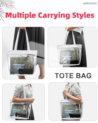 Clear Tote Bag Stadium Approved 12x6x12 12x12x6 Clear Bag for Stadium Events 12 x6 x12 Transparent Purse 12 x 6 x 12 - color: Pure White