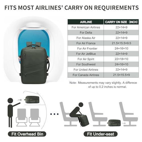 Travel Backpack for Men, 18 Inch Carry on Laptop Backpack with USB A/C Port, 40L Expandable TSA Flight Approved Bag Pack, Black, Green - color: Green