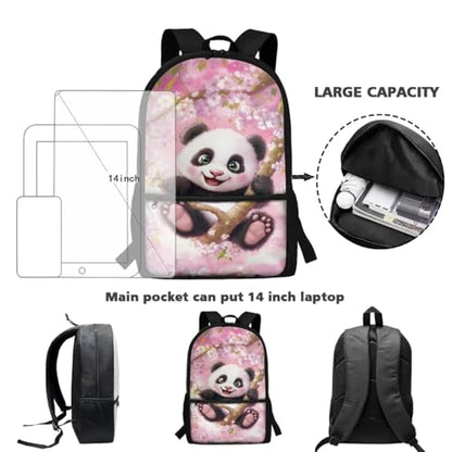 ZDCUSTOM Pink School Backpack for Girls 6-8 Years Old with Lunchbox Panda Bookbag for Preschool Elementary School Kids Children School Bag with Pencil Case Cherry Blossom Backpack Sets 5 PCS - color: Pink Panda