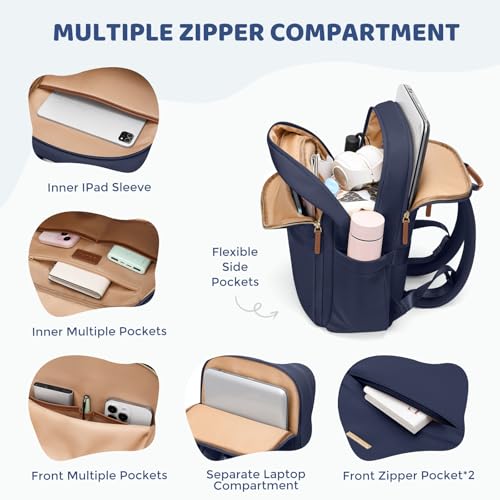 Hiking Travel Backpack for Women Casual Business Weekender Multilayer Laptop Bag,16 Inch,Navy blue - color: A-navy Blue, size: 16 Inch