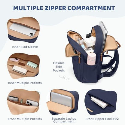 Hiking Travel Backpack for Women Casual Business Weekender Multilayer Laptop Bag,16 Inch,Navy blue - color: A-navy Blue, size: 16 Inch